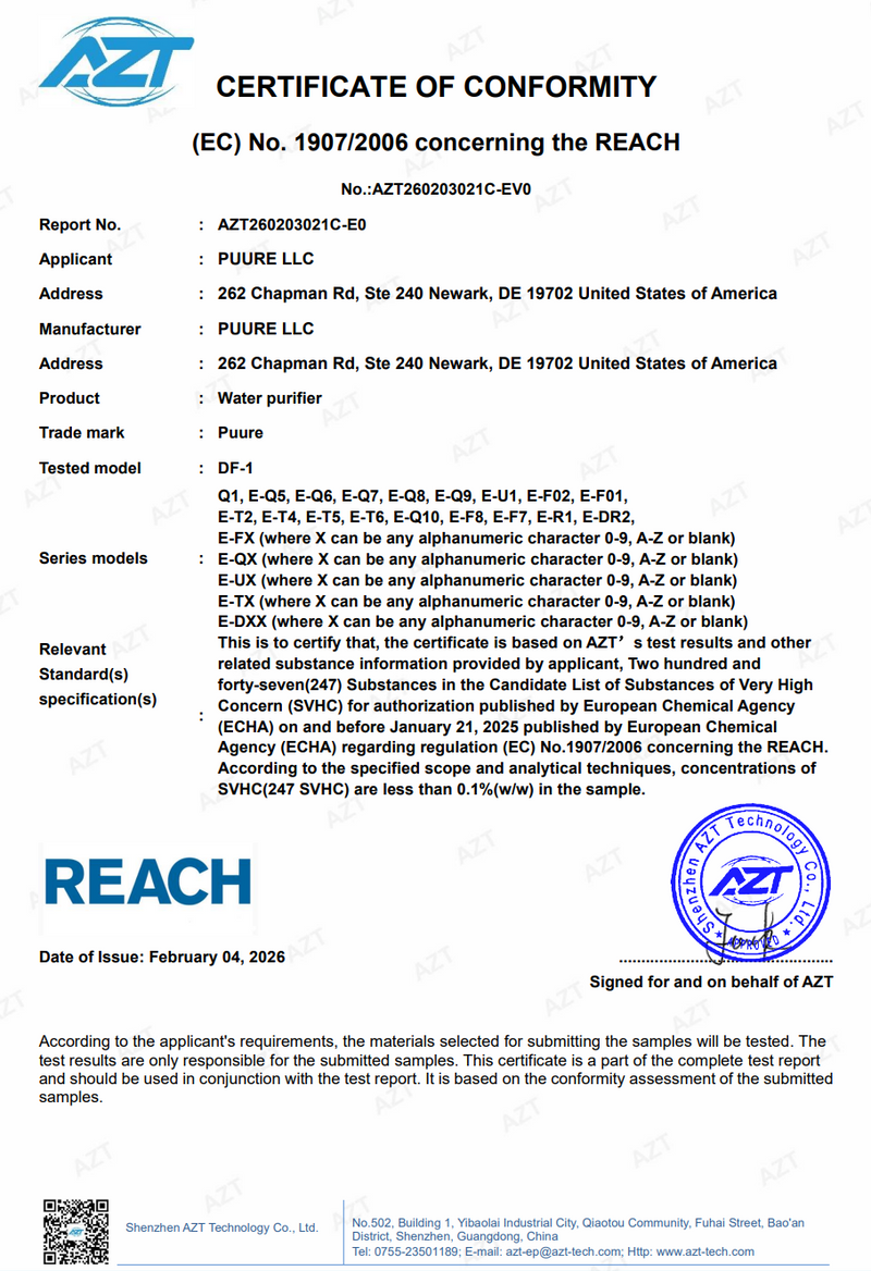 Certificado de conformidad REACH