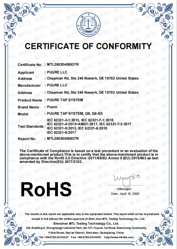 Certificado de conformidad REACH